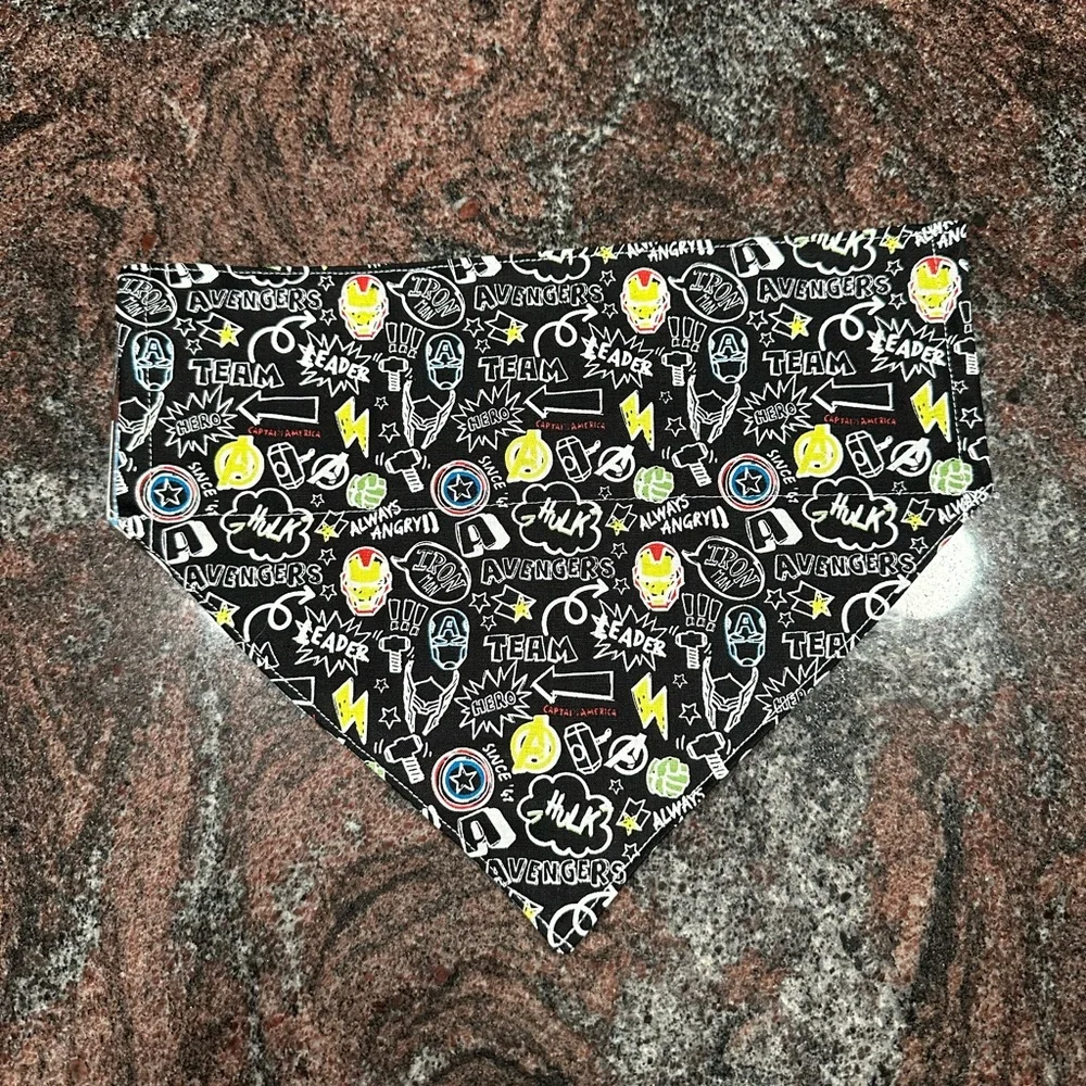 Handmade Reversible pet bandana made with The Avengers fabric